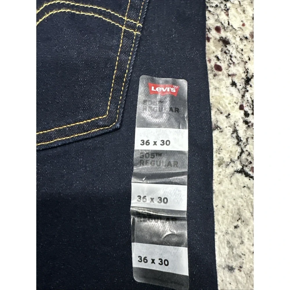 NWT Levi's 505 Regular Straight Leg Denim Jeans 36X30 Mens Dark‎ Blue Stretch